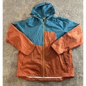 Mountain Hardwear Packable Hooded Vented Rain Jacket Mens Size XL ORANGE BLUE